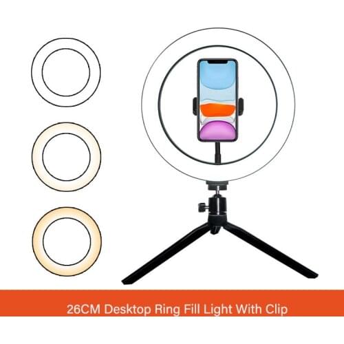 26CM LED Ring Light Tripod Stand & Phone Holder For Live Streaming Dimmable Desk Makeup Lamp for Photography, Shooting 3 Modes