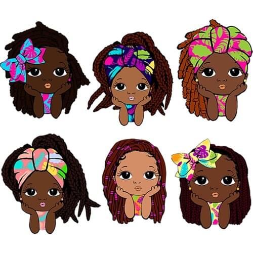 Cute Balck Girl Iron On Patch Heat Transfer Vinyl Sticker For Children Washable Parent-Child Applique Diy Clothing Accessories