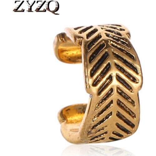 ZYZQ Vintage Open Jewelry Ear Clip With Special Feather Pattern Engraved Classic Personality No-Piercing Earrings Wholesale Lots