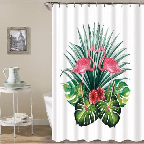 Summer Pink Flamingo Shower Curtain Waterproof Polyester Fabric Bath Curtain Banana Leaf Printing Nordic Bathroom Decorative
