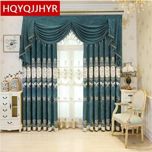 Blue Beige Purple Brown High Quality European Style Villa Chenille Blackout French Window Curtains For Living Room Bedroom