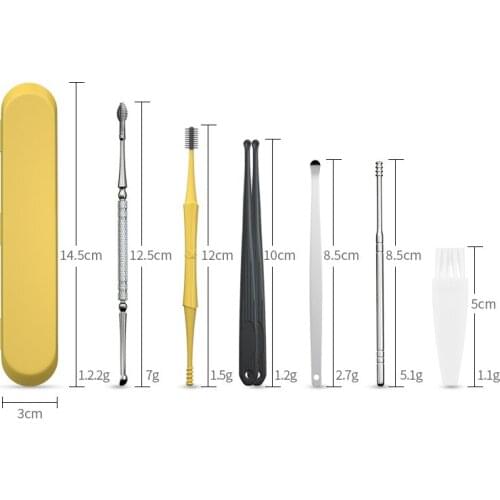 1 2 7PCS Ear Wax Pickers Ear pick Stainless Steel Eer Wax Remover Curette Cleaner Spoon Tool Soft Spiral For Ears Beauty Care