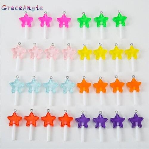 10pcs Mix Color Star Charms Girls Necklace Lollipop Pendants Sweet necklace keychain bracelet Jewelry Accessories Earrings DIY