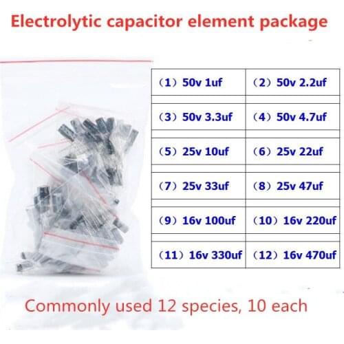 120pcs/lot 1UF-470UF 10 each of 12 species In-line electrolytic capacitor package component package
