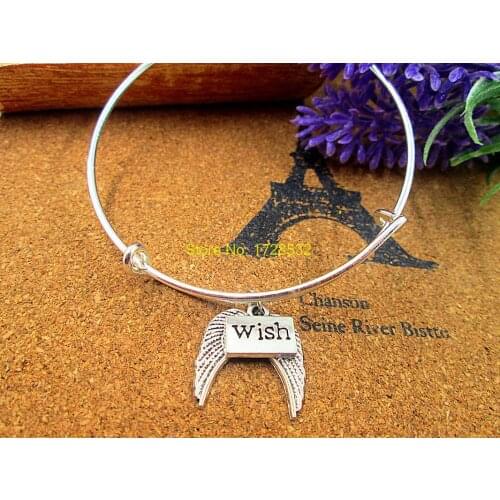 3pcs/lot Hot sale diameter 65mm bracelets bangles silver with wish and wings charms jewelry for women