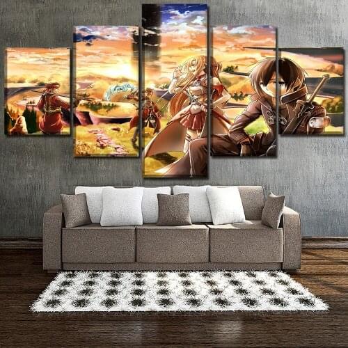 Canvas Wall Art HD Print 5 Pieces Animation Sword Art Online Poster Home Decoration Painting For Bedroom Modular Picture Frame