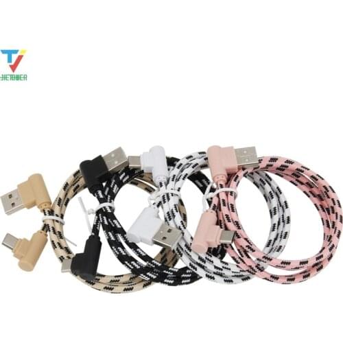 500pcs 1M 2M 3M 2side 90Degree Elbow Lattice Braided Micro 5pin 8pin Type-C type C Date Sync Charger Cable for iphone Sumsung