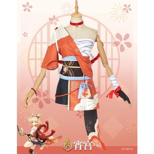 STOCK Anime Genshin Impact Cosplay Yoimiya Costume Full Game Costume Sizes XS-XL 2021 New
