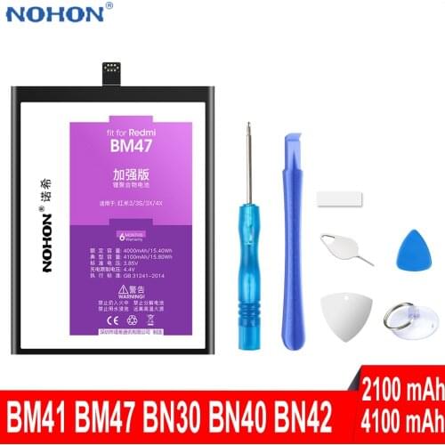 Original NOHON BM41 BM47 BN30 BN40 BN42 Battery For Xiaomi Redmi 1 1S 2 3 3S 3X 4X 4A 4 Pro Prime Phone Replacement Free Tools