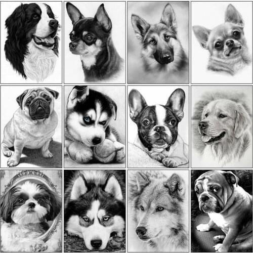 Diamond Painting Dog Full Square 5D Diy Black White Diamond Embroidery Animal Cross Stitch Mosaic Handmade Gift Art Home Decor