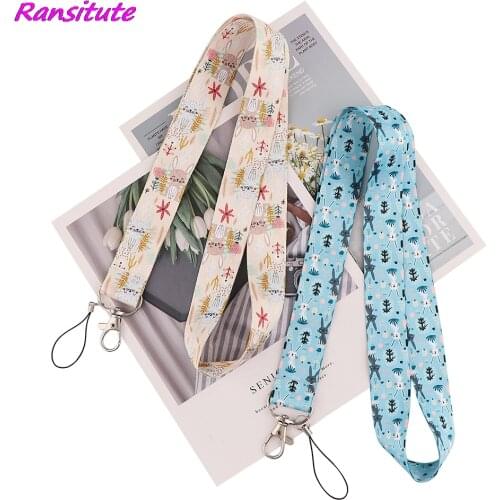 Ransitute R2138 Kawaii Rabbit Keychain Tags Strap Neck Lanyards For Keys ID Card Pass Gym Phone USB Badge Holder DIY Hang Rope