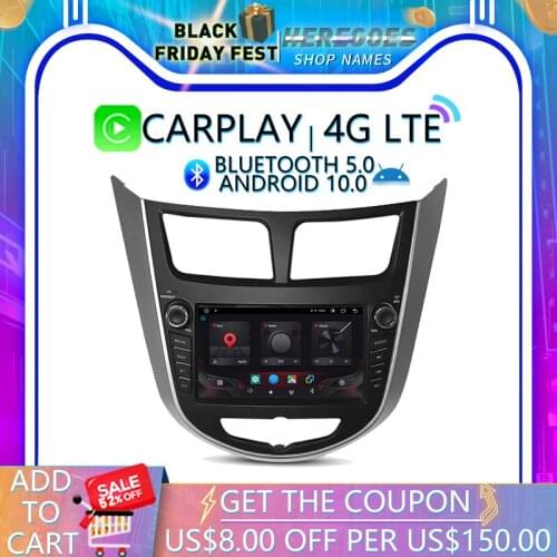 Carplay DSP Android 10.0 64GB 32GB Car DVD Player GPS 4G LTE Wifi Bluetooth RDS Radio For Hyundai Verna Accent Solaris 2011-2015