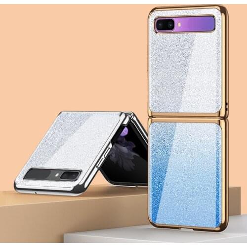 Z Flip Funda Case for Samsung Galaxy Z Flip F7000 F700N F700F Tempered Glass Coque Gradient Glitter Phone Case Cover Z Flip Capa