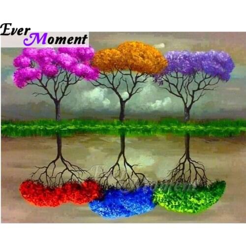 Ever Moment Diamond Painting Picture Of Rhinestone Pink Yellow Purple Tree Reflection Decoration Diamond Embroidery ASF1741