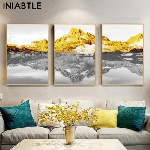 3pcs Golden Snow Mountain Landscape Wall Art Canvas Painting Scandinavian Poster Print Nordic Picture For Living Room Home Decor