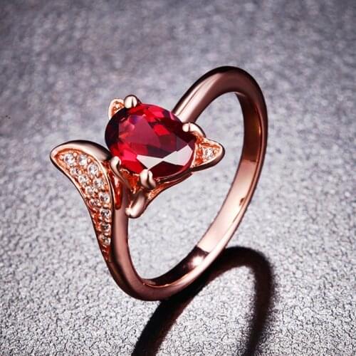 Open Size Rhinestone Rose Gold Garnet Red Stone Fox Rings Adjustable Animal Finger Ring for Women Jewelry Gift