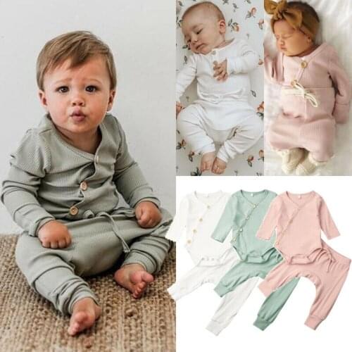 0-18M Infant Infant Baby Boy Girl Clothes Sets Autumn Winter Solid Knit Tops Pants Outfits Sets Tracksuits