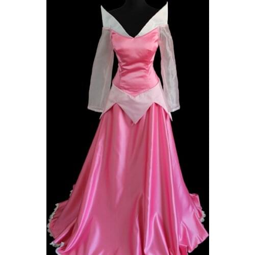 Cartoon Sleeping Princess Cosplay Aurora Costume Adult Women Pink Party Dance Dress Carnival Christmas Ball Gown