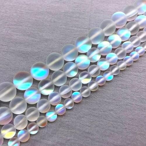 Natural Matte White Flash Crystal Round Loose Stone Beads Strand for DIY Bracelet Necklace Jewelry Making 15" 4/6/8/10/12mm