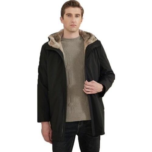 Jacket Parka Men Real Mink Fur lined Hooded Coats 2020 Winter New Fashion Warm Business Casual Jacket