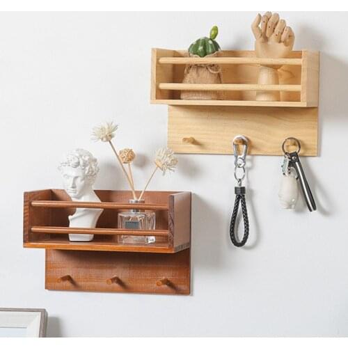 Multifunctional Retro Old Solid Wood Wall Hook Rack Creative Home Wall Decoration Storage Rack Wall Shelf Bathroom Organizer