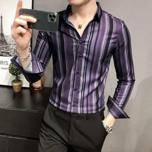 High Quality Business Formal Wear Men Striped Shirts Long Sleeve Fashion 2020 All Match Slim Fit Casual Club Tuxedo Dress 3XL-M