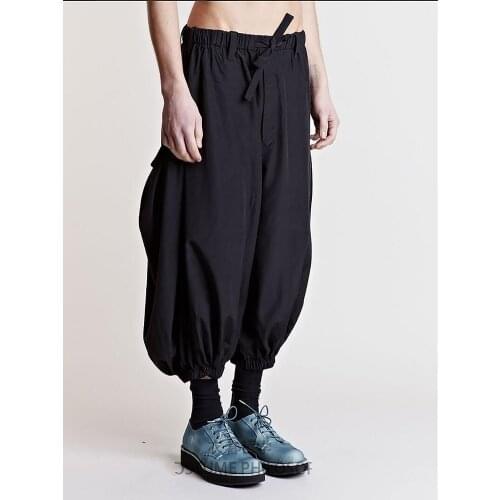 Mens New Hair Stylist fashion Casual pants cropped pants loose Harem Pants plus size costumes