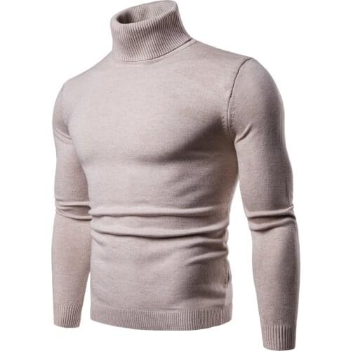 Male Double Collar Slim Fit Pullover Men Fashion Solid Knitted Mens Sweaters 2021 Casual Winter Warm Turtleneck Sweater