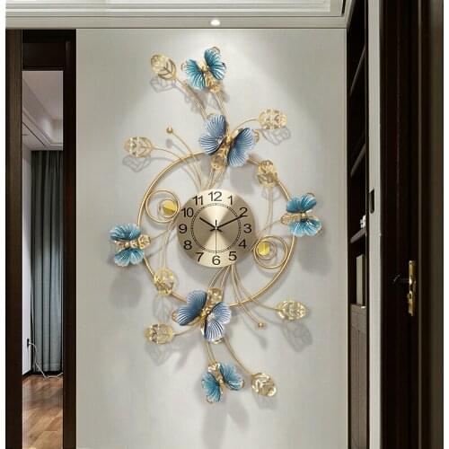 New Chinese Butterfly Leaf Wrought Iron Wall Clocks Home Livingroom Wall Sticker Crafts Hotel Hall Club Wall Mural Decoration