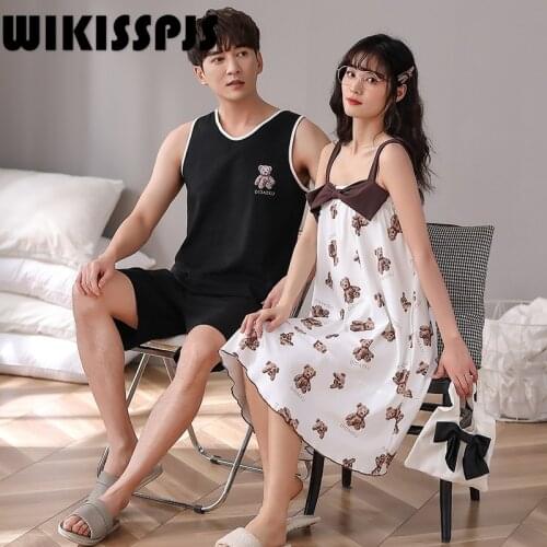 2021 Summer New Pure Cotton Couples Sexy Suspender Nightdress Leisure Comfortable Home Clothes Lounge Wear Bedroom Set