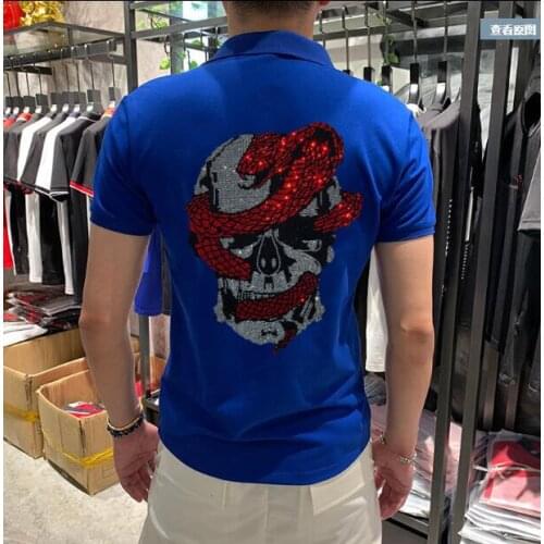 The new Hot drill polos cotton short-sleeved Diamond stone POLO shirts