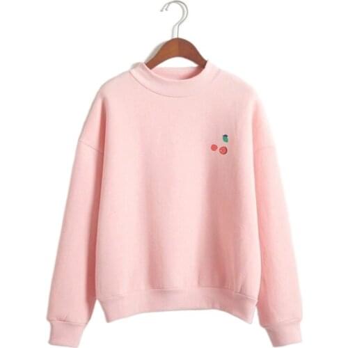 New Harajuku Hoodies Korean Fashion cherry Printed cute Kawaii Sweatshirt Pink sweatshirt moletom feminino ropa