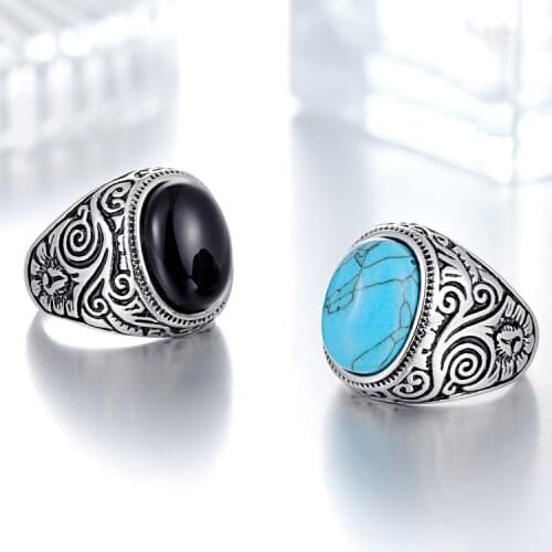 Finger Rings New Personalized Jewelry Vintage Antique Silver Turquoises Ring for Men Tibet Women