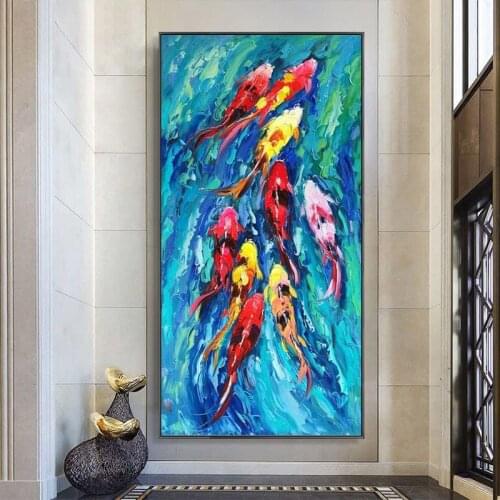 Koi Fish Posters Canvas Painting Wall Art Pictures for Living Room Animal Prints Modern Home Decor Feng Shui Carp Lotus Pond
