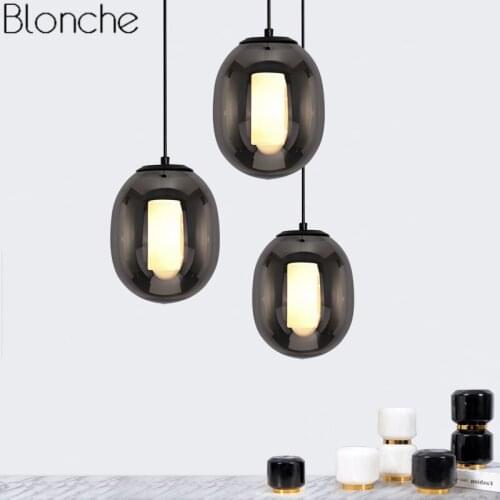Nordic Glass Pendant Lights Led Smoky/Amber Hanging Lamp for Dining Room Kitchen Cafe Bar Modern Loft Decor Light Fixtures