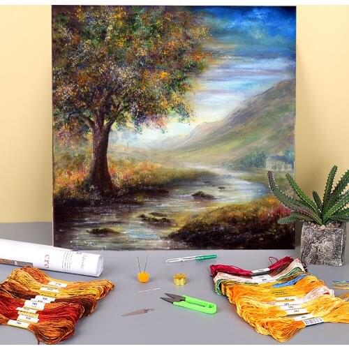Natural Scenery Summers End Printed Water-Soluble Canvas 11CT Cross Stitch Complete Kit Embroidery DMC Threads Gift