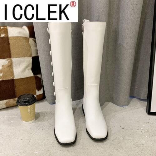 Chunky Platform Patent Leather Knee High Boots Women Square Heel Increasing Long Woman Lace Up Booties Mujer 2021 Zipper