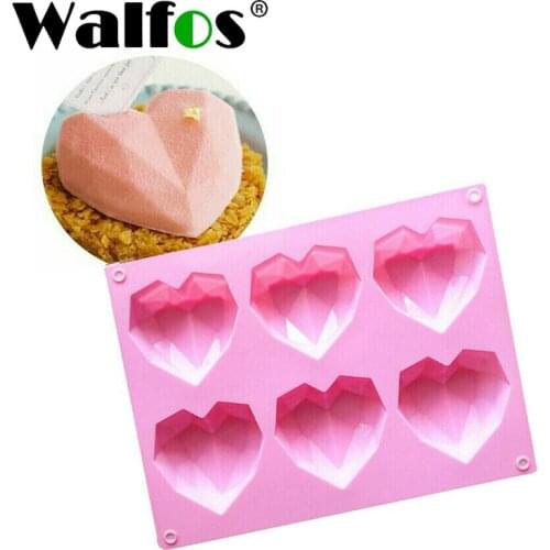 Walfos 3D DIY Silicone Love Cake Moulds 6 Cavity Diamond Love Heart Fondant Decorating Tools Chocolate Pastry Molds Baking Tools