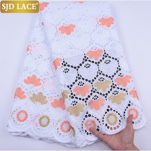SJD LACE Popular Bazin Riche With Brode African Lace Fabric Handmade Embroiderey Holes Cotton Laces For Nigerian Party Sew A1968