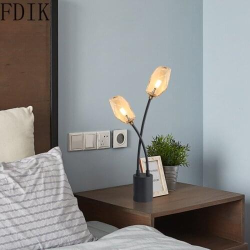 Nordic Creative Sprouts Glass Desk Lamp Post Modern Double Heads Table Lighs for Bedroom Bedside Home Decor Light Fixtures G4