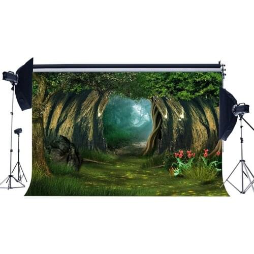 Fairytale Backdrop Dreamy Jungle Forest Backdrops Trees Flowers Green Grass