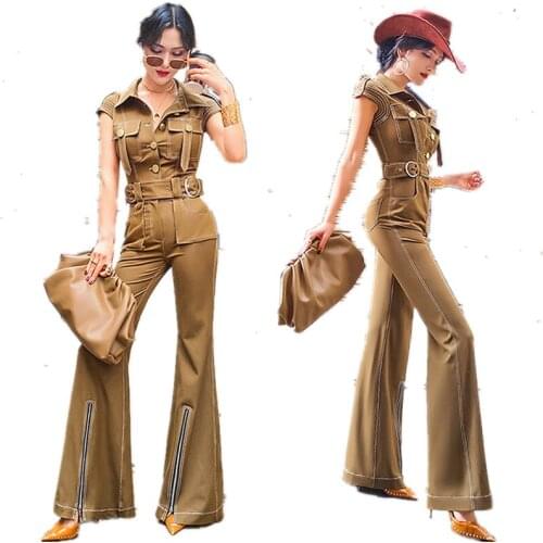 2020 Trending Products Women Rompers European fashion Top women clothing summer Shirt collar Wide High waist leg pants 1761