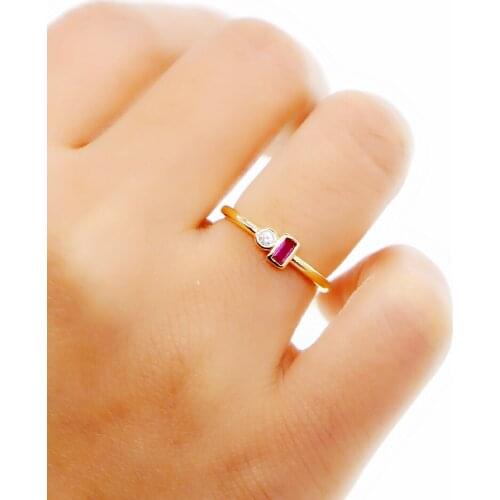 High quality simple Engagement thin Rings Cubic Zirconia Rings minimal Red cz Jewelry Wedding Ring Women jewelry For Party gift