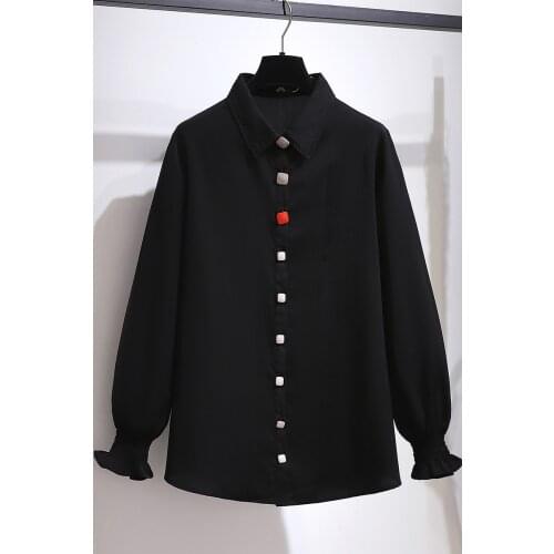 Plus Szie 2XL-6XL Spring Women Blouse Solid Loose Casual Big Size Fat MM Turn-down Collar Blouses Long Sleeve Button Top Tees