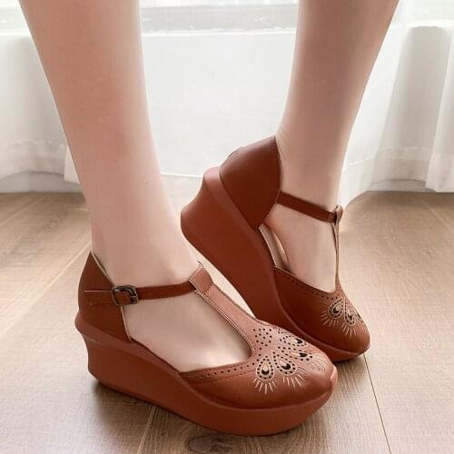 New Arrival Retro Summer Sandals Women Shoes Buckle Strap Casual Wedges Handmade Platform Ladies The Wrap Head Half Slipper 2021