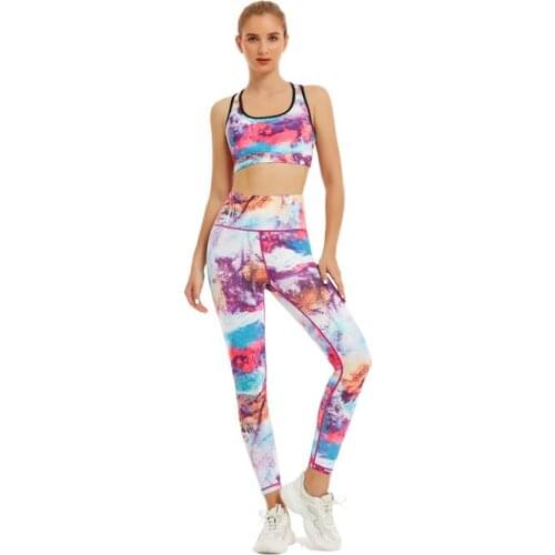 Women Running Yoga Suits Backless Print Activewear Set High Waist Fitness Leggings Stretch Sports Sets Gym workout outfits