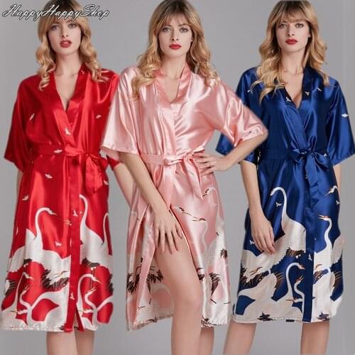 Luxury Vintage Satin Kaftan Dresss Women Printed V-Neck Night Gown Dress Sleepwear Bath Robes Summer Long Pajamas With Belt