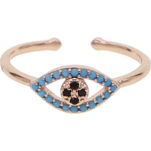 ROSE GOLD pave black turquoises stone evil eye turkish lucky eye girl women 2021 open knuckle midi finger ring
