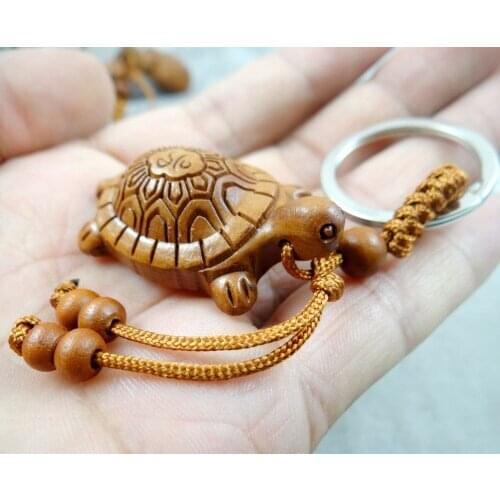 High quality cute Carved tortoise Carving Wooden Pendant Key Ring Chain Wood Carving Ornaments Jewelry Accessories Men Women 1PC