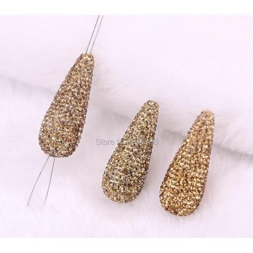 10PCS Tear Drop connector beads, gold crystal rhinestone gems stone beads